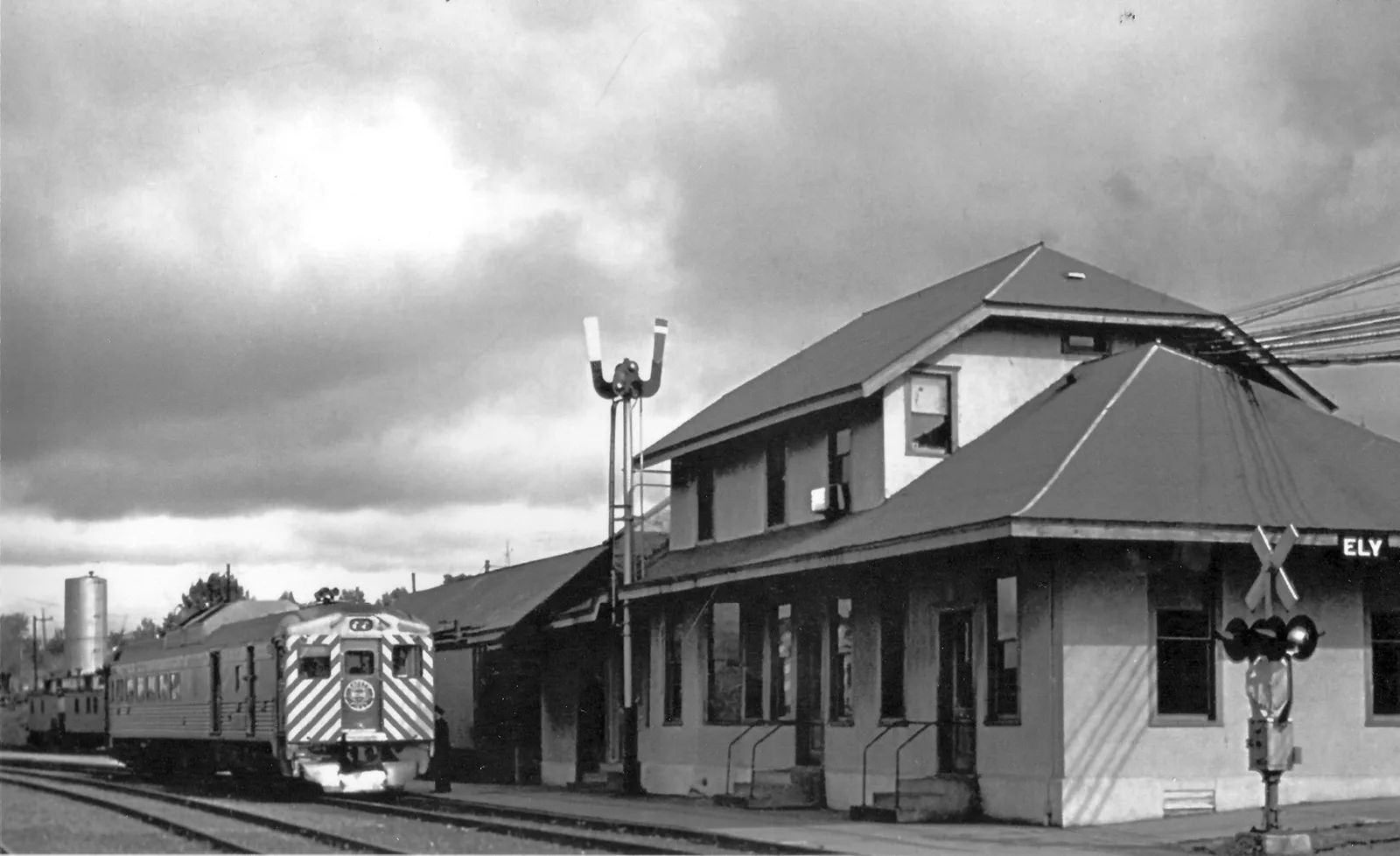 A passenger railcar at the depot