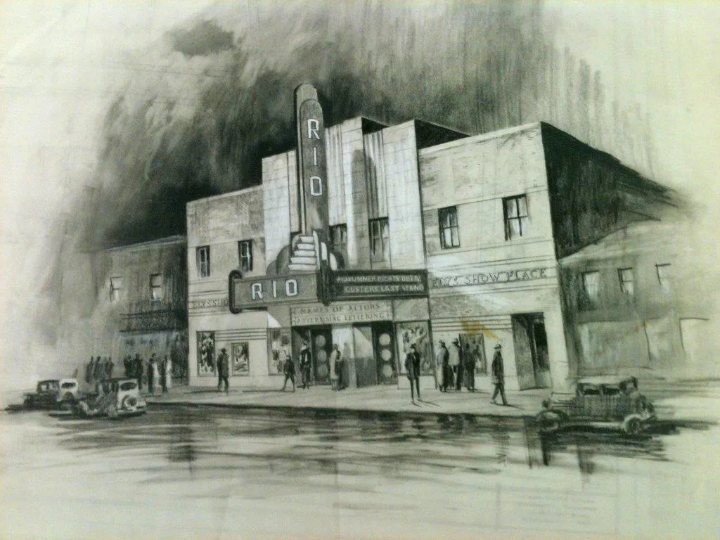 Charcoal drawing of the Rio Theatre